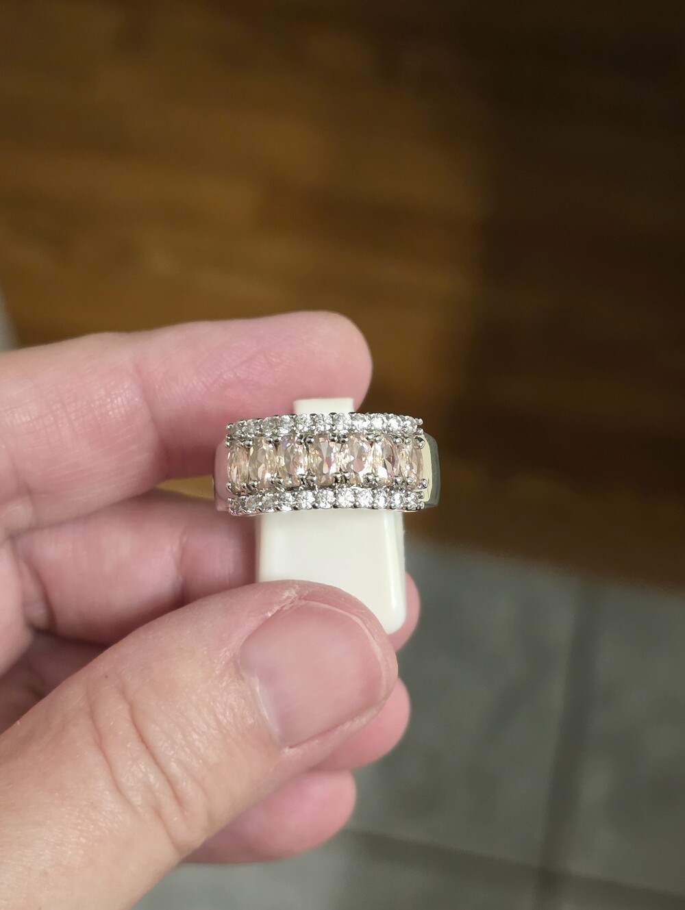 Silver CZ and Pink Ice Ring Band Size 10